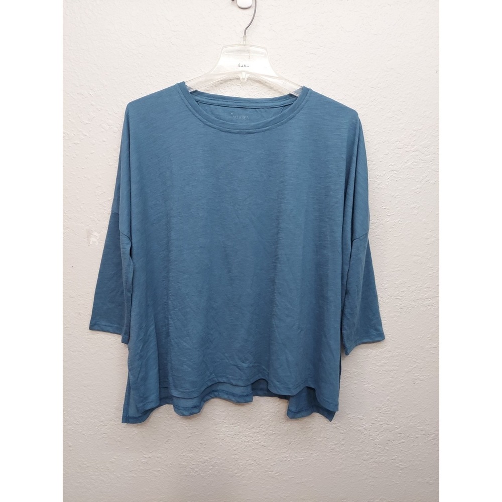 MERSEA Top Womens One Size Blue Oversized Boxy Beach Coastal Side Slit Tunic